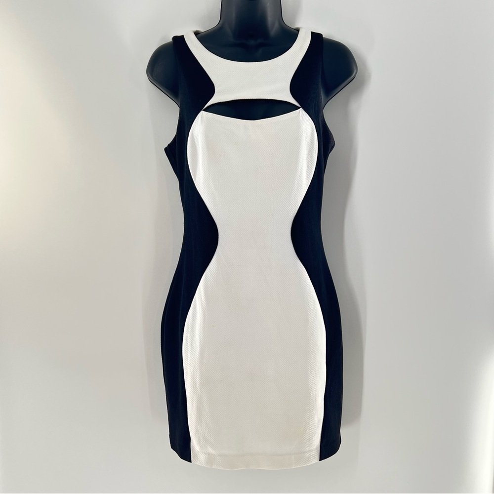 AKIRA Black and White Halter Bodycon Mini Dress